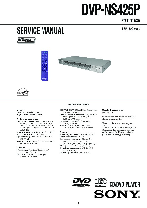 Sony dvd player dvp-ns508p manual